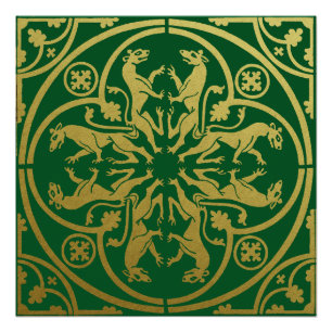 Pôster Medieval Renaisance Herald Lion Leopard Metálico