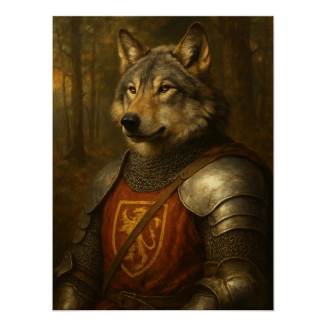 Pôster Medieval Wolf Warrior Fantasy Knight Portrait (Frente)