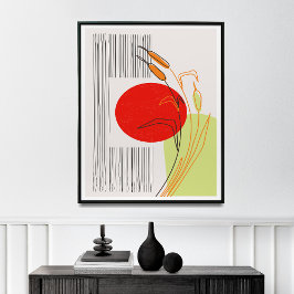 Poster Médio Século Escandinavo Boho Simples Red Sun Lake