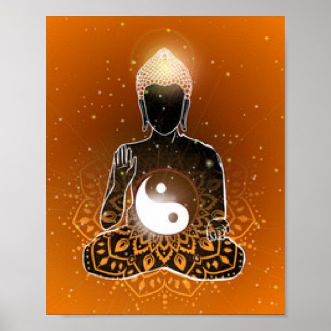 Poster Meditação Buddha Ying Yang Design (Frente)