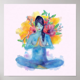 Poster Meditação da aguarela de Namaste