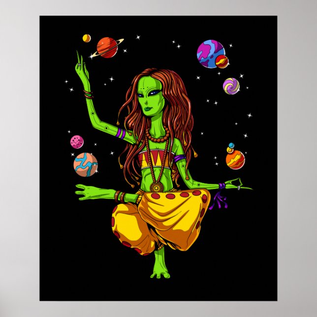 Poster Meditação de Alienígena Espacial de Hippie Girl Ze (Frente)