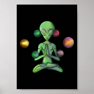 Poster Meditação de Alienígenas Espiritual de Yoga Espaci