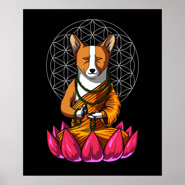Poster Meditação de cães Corgi Yoga Buda Pet (Frente)