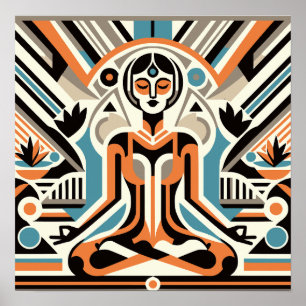 Poster Meditação de ioga feminina e trabalho em Deco