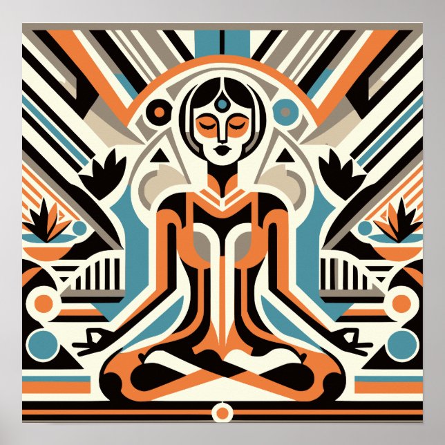 Poster Meditação de ioga feminina e trabalho em Deco (Frente)