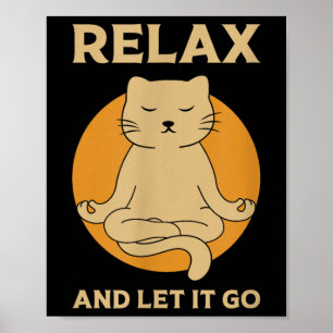 Poster Meditação de Ioga Zen com Gráfico de Gatos Engraça
