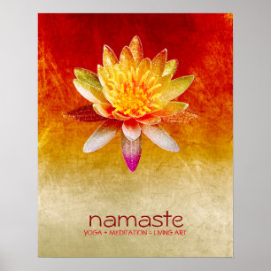 Pôster Meditação de Lótus Flower Watercolor Namaste Yoga