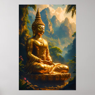Poster Meditação Dourada nos Picos Tailandeses