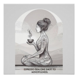 Pôster Meditação Espresso Zen Um Atirando Buda