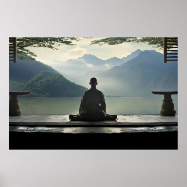 Poster Meditação Monge Tranquilo Natureza Pacífica (Frente)