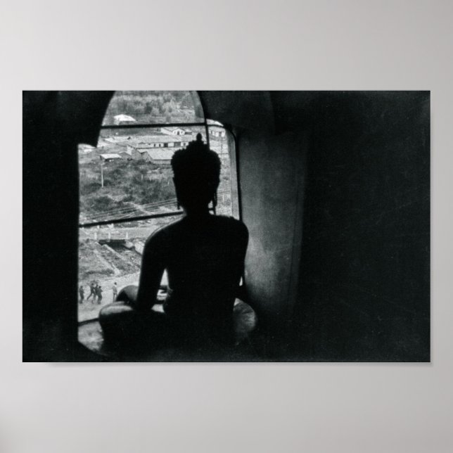 Poster Meditação Monocromática Buddha Decor Asiático (Frente)