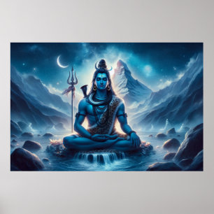 Poster Meditação Serene Blue Cosmmmic Trabalho de arte Lo