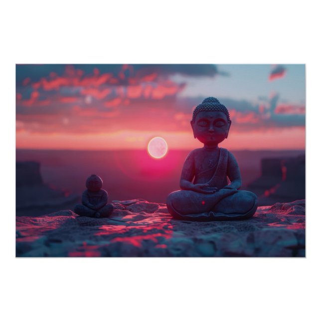 Pôster Meditação Tranquil Sunrise: Poster da Estátua Buda (Frente)