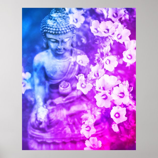 Poster *~* Meditação Zen Buddha Medita Aqua Floral (Frente)