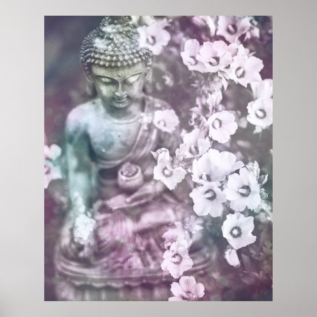 Poster *~* Meditação Zen Buddha Medita Lavanda Floral (Frente)
