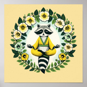 Poster Meditação Zen Raccoon Raccoons Yoga