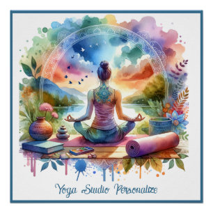 Pôster Meditação Zen Yoga na Natureza Pastéis de Arco-íri