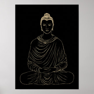 Poster Meditando Buda Ouro
