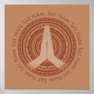 Poster Meditando Mãos Sáb Nam Mandala Rosa Beige Impres