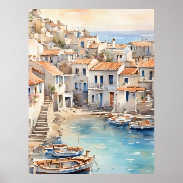 Poster Mediterranean boho watercolor village  (Frente)