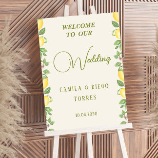 Poster Mediterranean Botanical Lemon Olive Wedding Sign