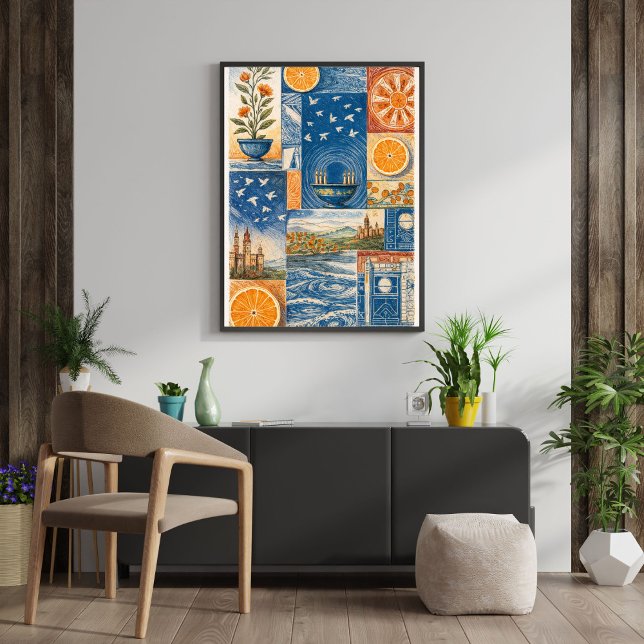 Poster Mediterranean Citrus & Ocean Collage Art Print (Criador carregado)