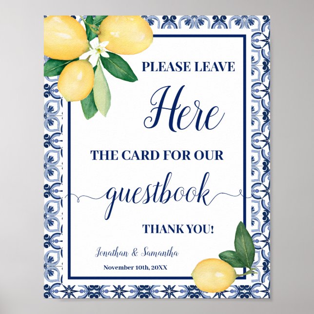 Poster Mediterranean Lemon Leave Card Here Wedding Shower (Frente)