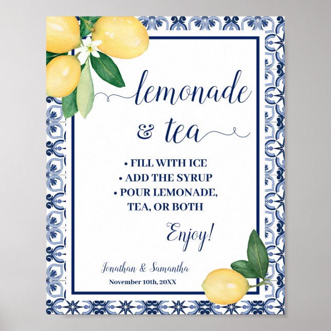Poster Mediterranean Lemonade & Tea Bar Wedding Shower (Frente)