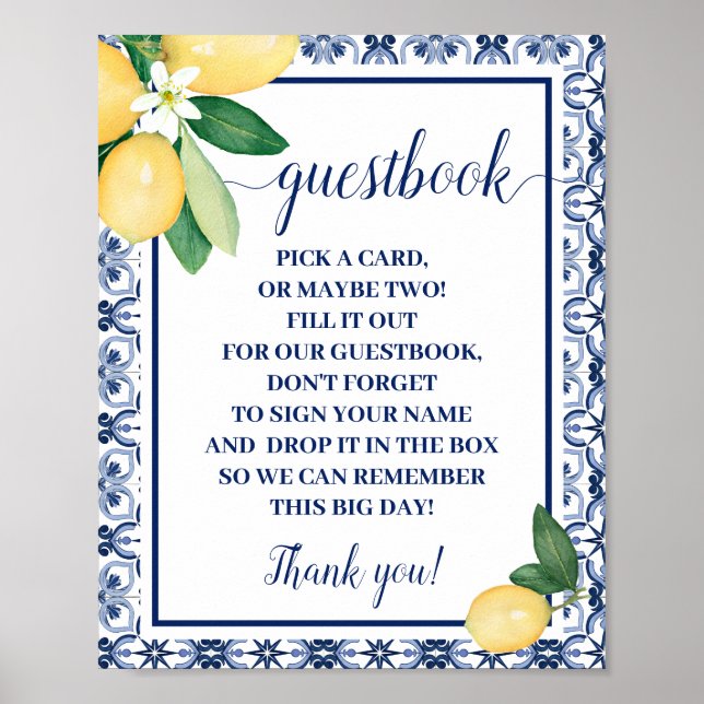 Poster Mediterranean Lemons Guestbook Wedding Sign (Frente)