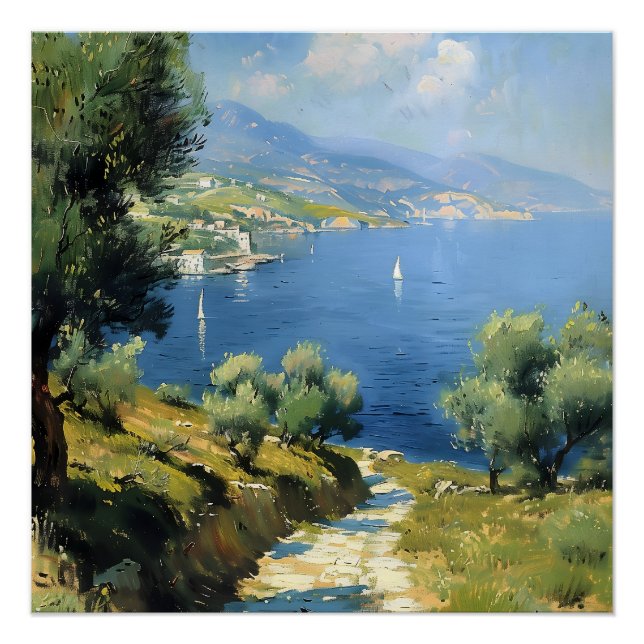 Pôster Mediterranean Olive Grove by the Sea  (Frente)