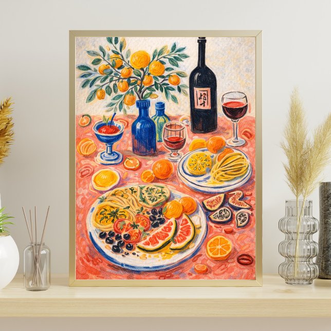 Poster Mediterranean Table Still Life – Wine, Citrus (Criador carregado)