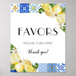 Poster Mediterrâneo Azulejo Azul Limões Favorece Sinal