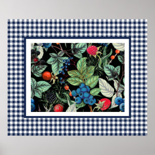 Poster Medley de Frutas Vermelhas em Xadrez Country
