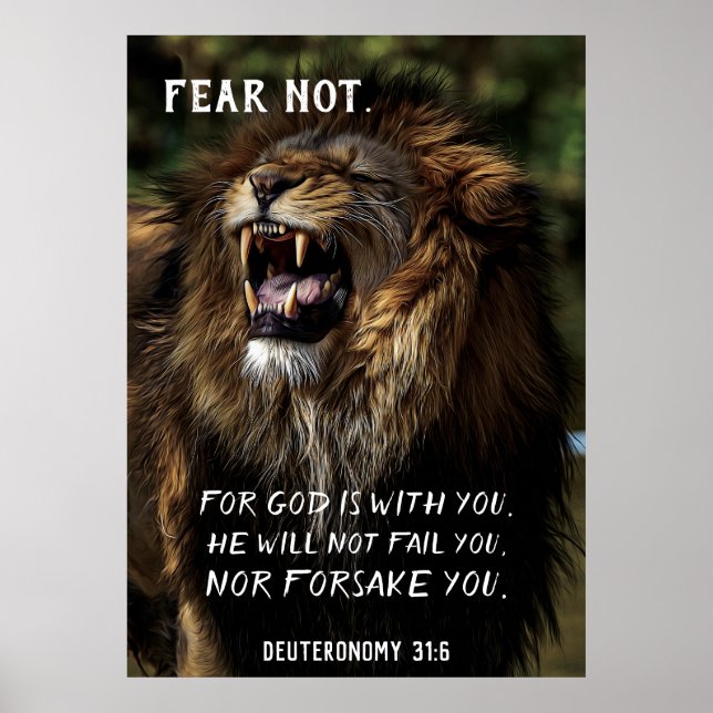 Poster Medo Não Lion Roaring Christian Bíblia Verse (Frente)