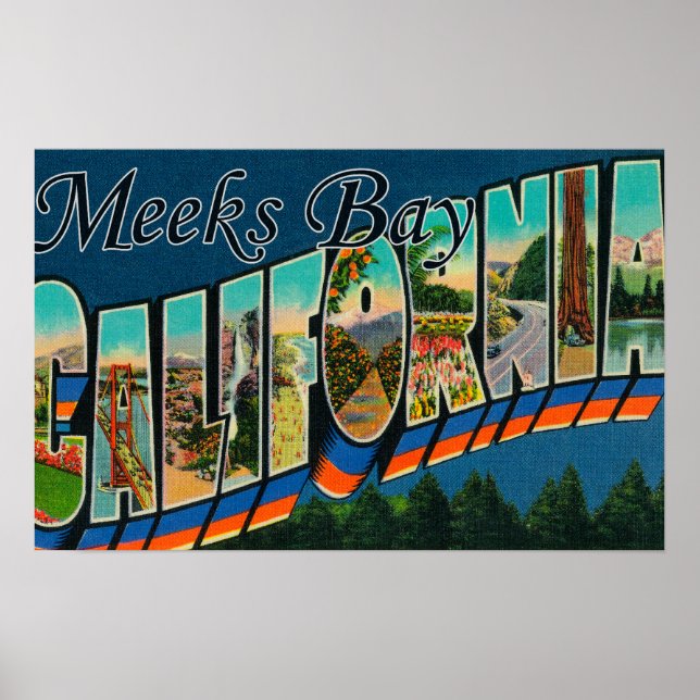 Poster Meeks Bay, California - Large Letter Scenes (Frente)