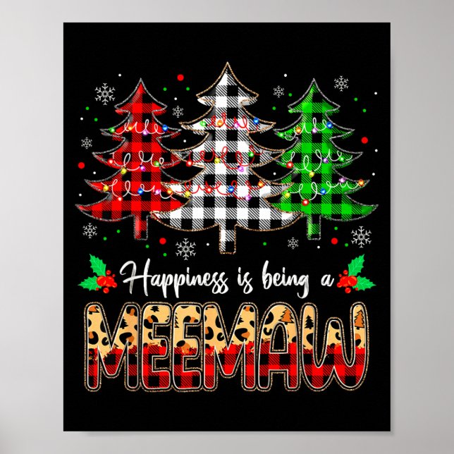 Poster Meemaw Christmas Tree Xmas Buffalo Plaid Red White (Frente)