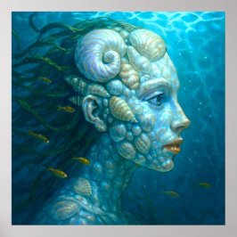 Poster Meerjungfrau in Muscheln - Malerei Stil