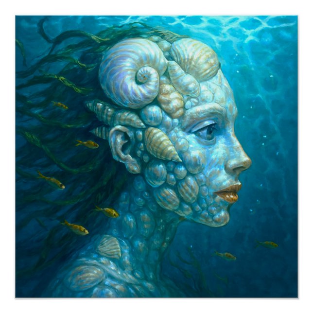 Pôster Meerjungfrau in Muscheln - Malerei Stil (Frente)