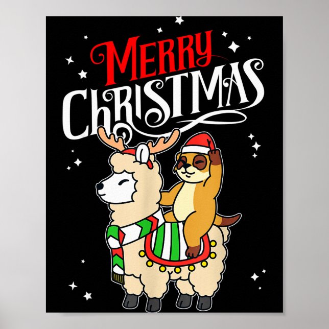 Poster Meerkat Merry Christmas Reindeer Llama Riding Meer (Frente)