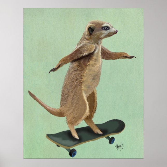 Pôster Meerkat No Skateboard (Frente)