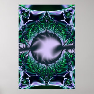 Poster Meg   Arte Fractal Verde e Azul