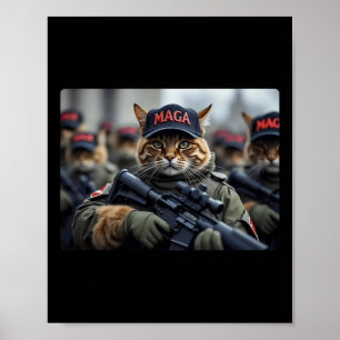 Poster Mega Cat Engraçado Com Rifle - Donald Trump Humoro