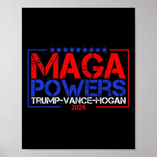 Poster Mega Powers Trump Vance Hogan 2024 Funny Patriótic (Frente)