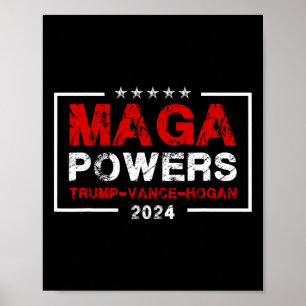 Poster Mega Powers Trump Vance Hogan 2024 Funny Patriótic