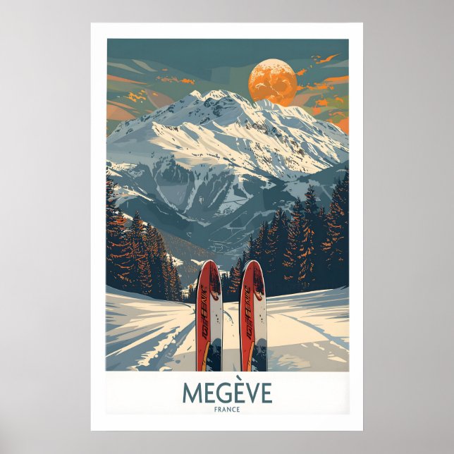 Poster Megève Ski Print - França 1 (Frente)