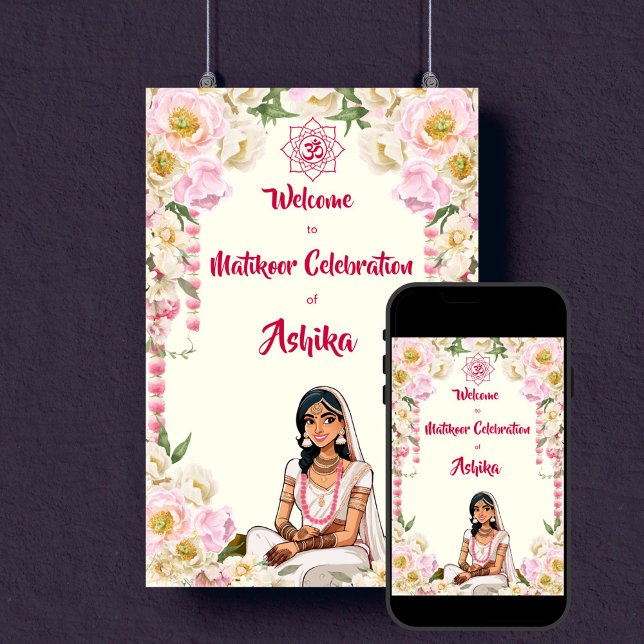 Poster Mehndi Matikoor Haldi, sinal de boas-vindas da Índ (Mehndi Matikoor Haldi Indian wedding template welcome sign poster digital download bride caricature)