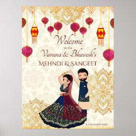 Poster Mehndi & sangeet manadala e casal índio fofo