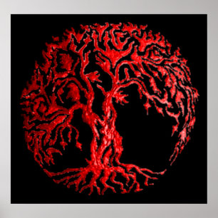 Pôster Mehndi Tree of Life (Henna) (Vermelho)