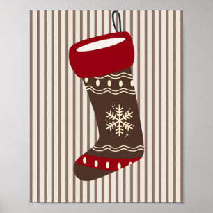 Poster Meia de Natal Marrom e Vermelho